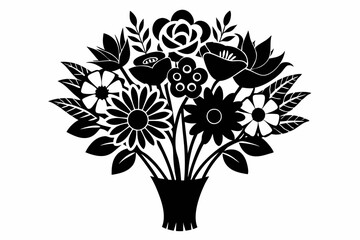 flower bouqet line art silhouette vector illustration