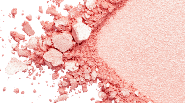 Crushed pressed powder stroke, peachy-pink undertones, high-quality beauty texture, soft and airy dust effect, ultra-realistic lighting, PNG format