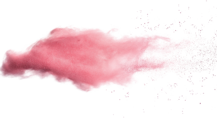 Soft pink blush powder stroke with delicate gradient effect, ultra-realistic cosmetic texture with fine dust particles, isolated on a white background, PNG format
