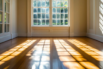Fototapeta premium Bright window illuminates empty hallway with abundant natural light enhancing modern architectural design ambiance gracefully