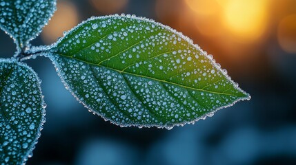 A leaf with water droplets on it