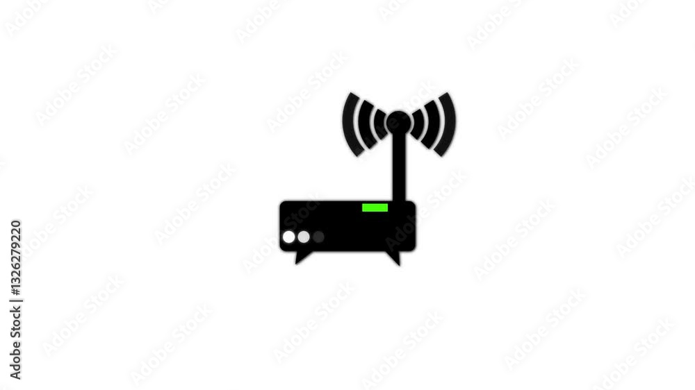 Poster radio wave with black router isolated on white background. simple wireless line icon. radio station 