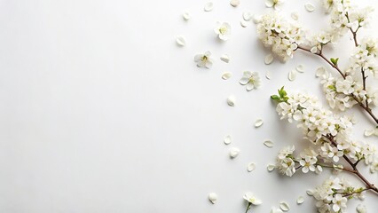 Flat Lay Petal Trees & Product Set, White Background, Copy Space