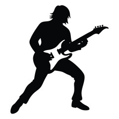Rockstar Guitarist Silhouette, High-Energy Black Vector Icon of a Musician Performing with an Electric Guitar