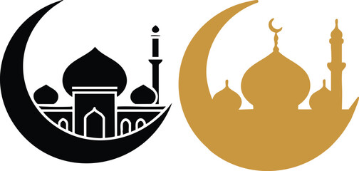 mosque silhouette vector illustration Moon and Crescent Icon Set Vector