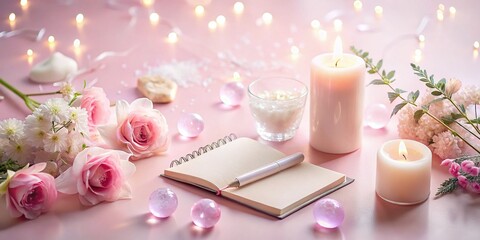Friday Night Ritual: Feminine Flat Lay with Soft Bokeh Background