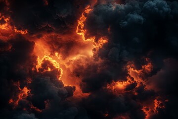 Fiery clouds in dramatic sky with intense hues. AI generated