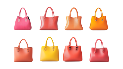 Pack Bag Set in Different Poses Against Transparent Background for Fashion Branding, Travel Accessories, or E-commerce Promotion