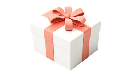 Obraz premium Png White Gift Box with Coral Ribbon, Present, Celebration, Surprise isolated on transparent background