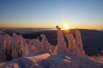winter mountains with snow beautiful white and blue
