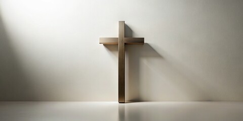 Naklejka premium Minimalist Church Cross on White, Luxury Religious Background, Copy Space