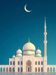 Serene Minimalist Mosque with Crescent Moon