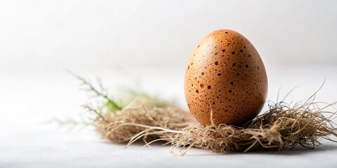Obraz premium Organic Egg Hideaway: Flat Lay Stock Photo with Copy Space