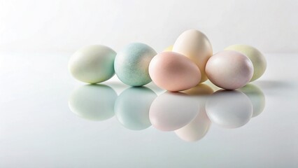 Pastel Easter Eggs Flat Lay with Glass Reflection & Copy Space
