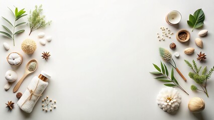 Pure Land: Organic Wellness Flat Lay with Copy Space - Natural Top-Down Photo