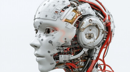 Fototapeta premium futuristic robotic head showcasing intricate circuitry and mechanical components, blending technology and design