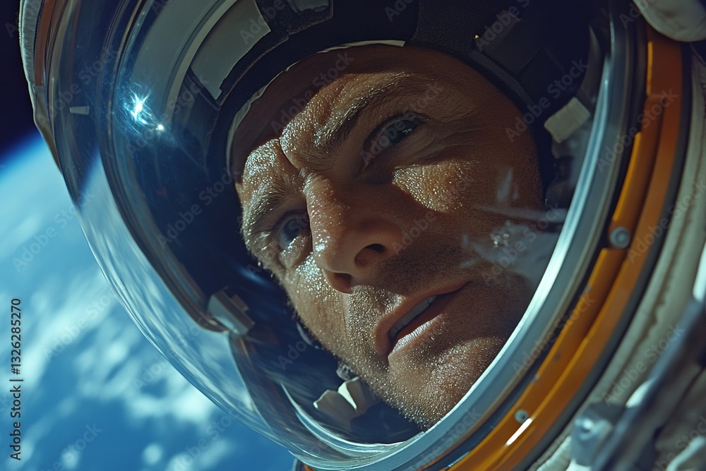 Aufkleber astronaut gazing into space with earth visible in the background during a mission