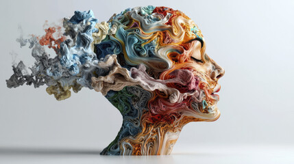 colorful abstract representation of human face with swirling patterns and textures, evoking creativity and emotion