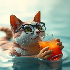 ''cool cat vibes;A stylish Feline Sipping in a Neon Wonderland''The ultimate chilli cat experience''