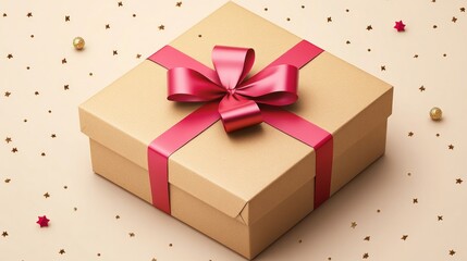 Obraz premium A brown box with a red bow on top of it