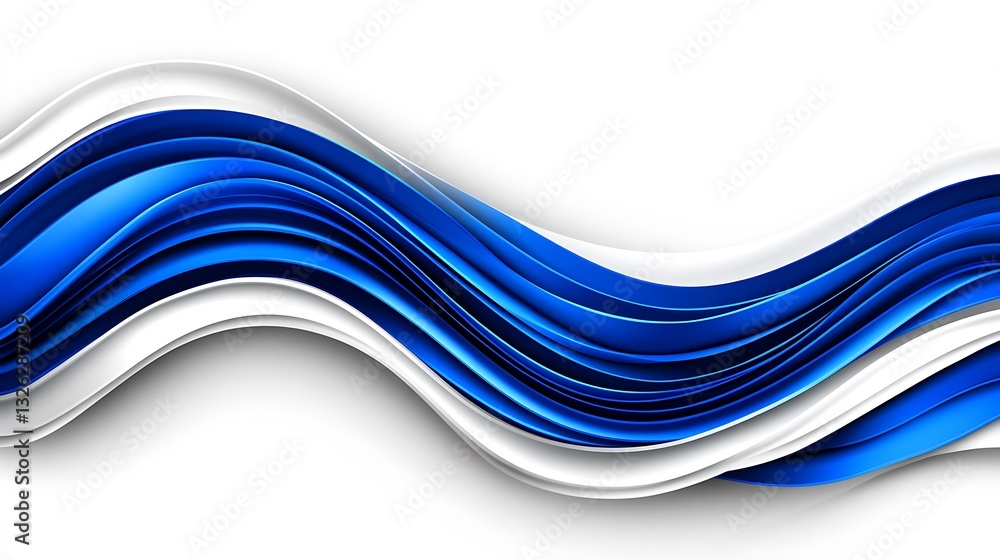 Poster abstract dynamic wave pattern of blue and white layers on a plain background