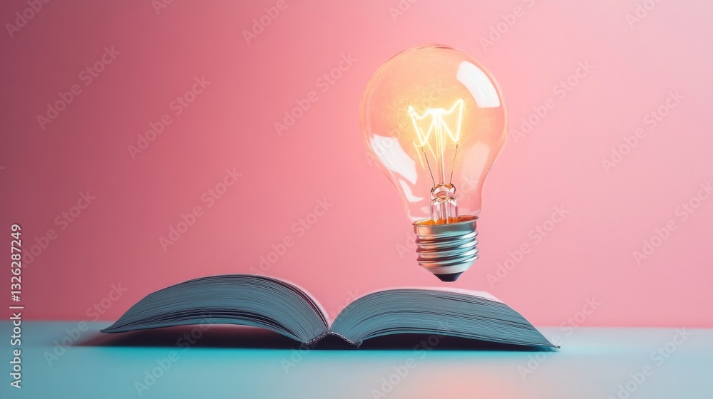 Poster a light bulb is floating above an open book