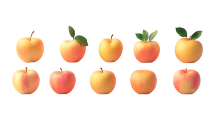 Pack Apple Fruit Set in Different Poses Against Transparent Background for Organic Food Branding, Healthy Lifestyle Promotion, or Culinary Design