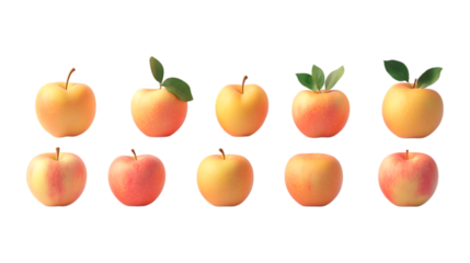 Pack Apple Fruit Set in Different Poses Against Transparent Background for Organic Food Branding, Healthy Lifestyle Promotion, or Culinary Design
