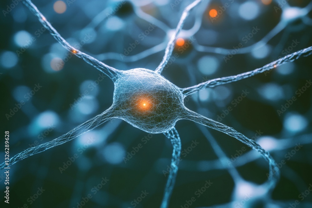 Poster neurons and neural connections illuminated in a detailed close-up view showcasing their intricate st
