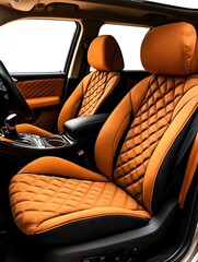 Elegant car interior with stylish leather seats.