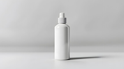 Mockup bottles made of white plastic, designed for cosmetic products such as soap, shampoo, and lotion, elegantly displayed against a clean white background.	