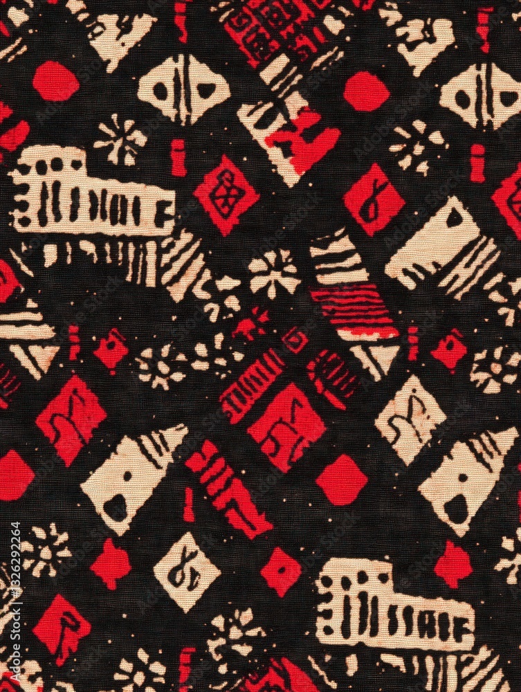 Aufkleber abstract pattern featuring geometric shapes in red white and black with textured details