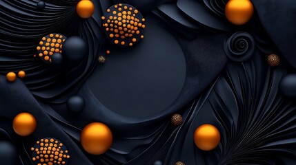 Abstract 3D Render: Dark Elegance in Gold and Black AI Generated