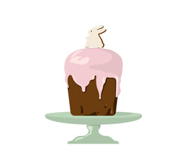 Easter cake, traditional kulich. Sweet bakery for Orthodox holiday, decorated with icing. Festive glazed food. Homemade dessert with frosting. Flat vector illustration isolated on white background.