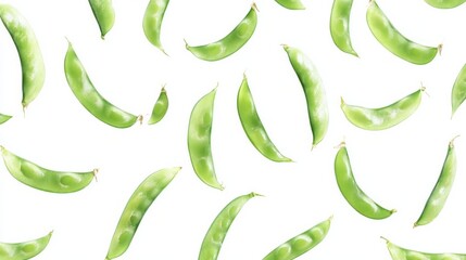 A pattern of green beans is shown in a white background