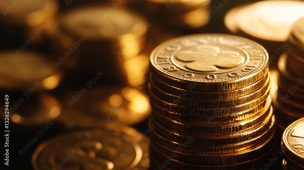 Poster a stack of gold coins with a clover on the front