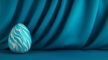 Obraz premium Abstract blue fabric background with marble-patterned egg display