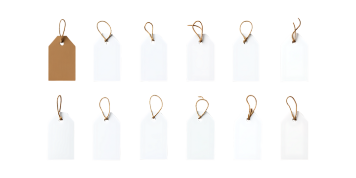 PNG Blank Tag Set in Different Poses on Transparent Background for Branding, Retail Design, or Label Illustration