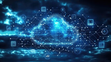 Fototapeta premium A futuristic network of smart business devices connected through real-time cloud technology.