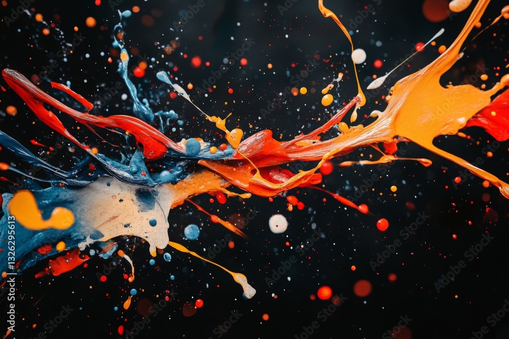 Aufkleber Vivid splashes of paint collide in a dynamic abstract composition during an artistic experiment