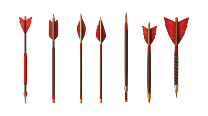 Pack Arrow Set in Different Poses Against Transparent Background for Archery Design, Directional Icons, or Weaponry Illustration