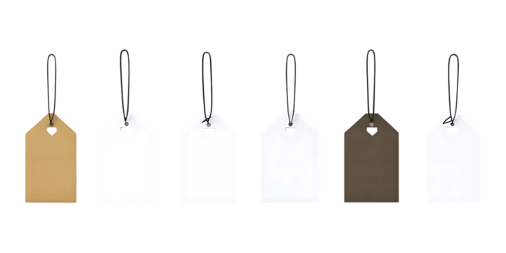 PNG Blank Tag Set in Different Poses on Transparent Background for Branding, Retail Design, or Label Illustration