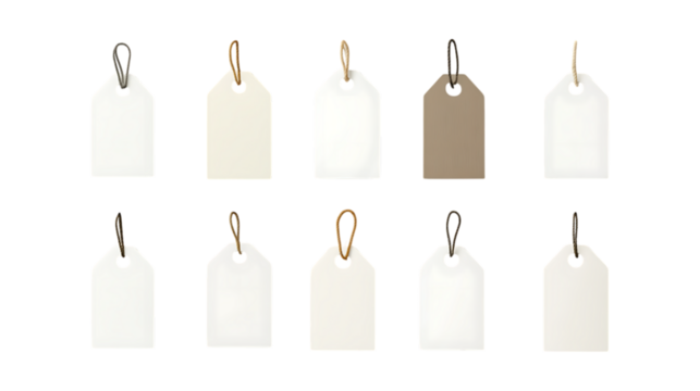 PNG Blank Tag Set in Different Poses on Transparent Background for Branding, Retail Design, or Label Illustration