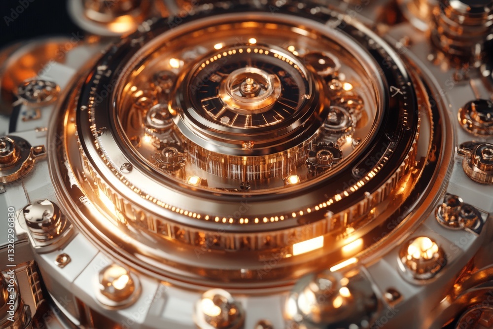 Aufkleber intricate golden gears and mechanisms shine in a close-up view, showcasing the elegance and craftsma