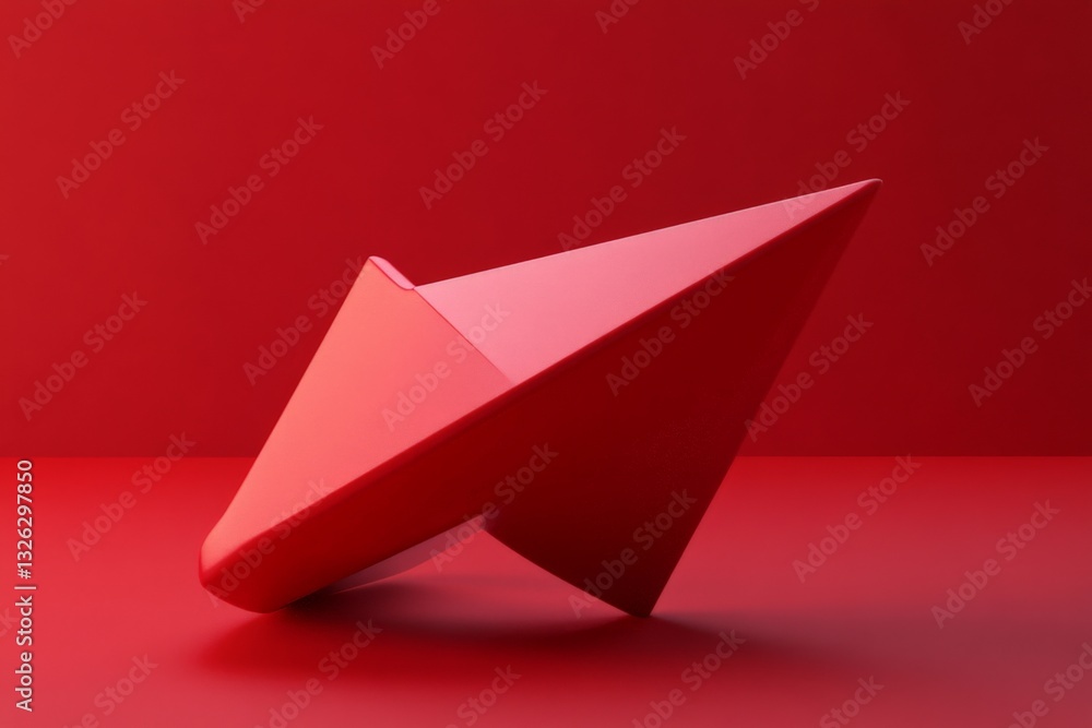 Aufkleber Abstract red sculpture resting on a matching red surface in a minimalist art space