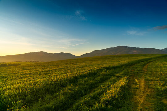 Liptov - region of Slovakia. Sunset over Liptov in the background with Liptovsk&aacute; Mara and the Western Tatras around. Slovakia.Western Tatras scenery.