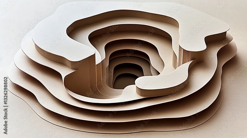 Aufkleber beige topographic section model showing layers and depth depicting contour lines