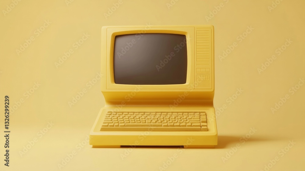 Poster a yellow computer monitor with a keyboard