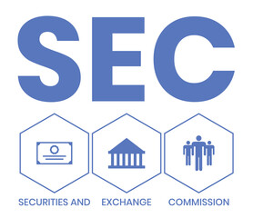 SEC - Securities and Exchange Commission acronym, business concept background. Can be used for web and mobile UI UX Isolated vector illustration