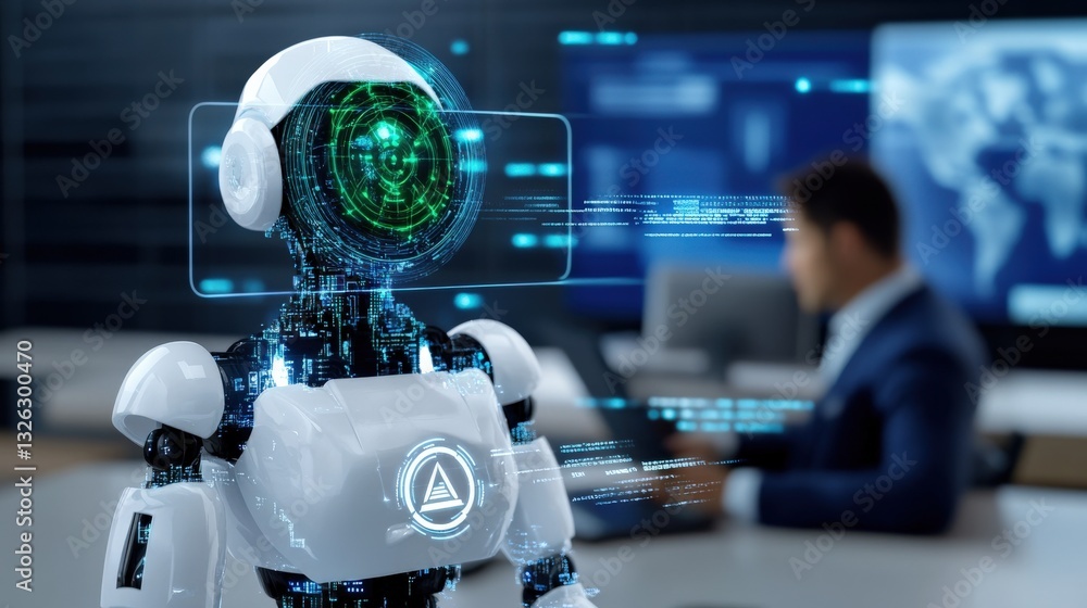 Aufkleber robotics in business ai integration modern office digital technology futuristic environment close-up